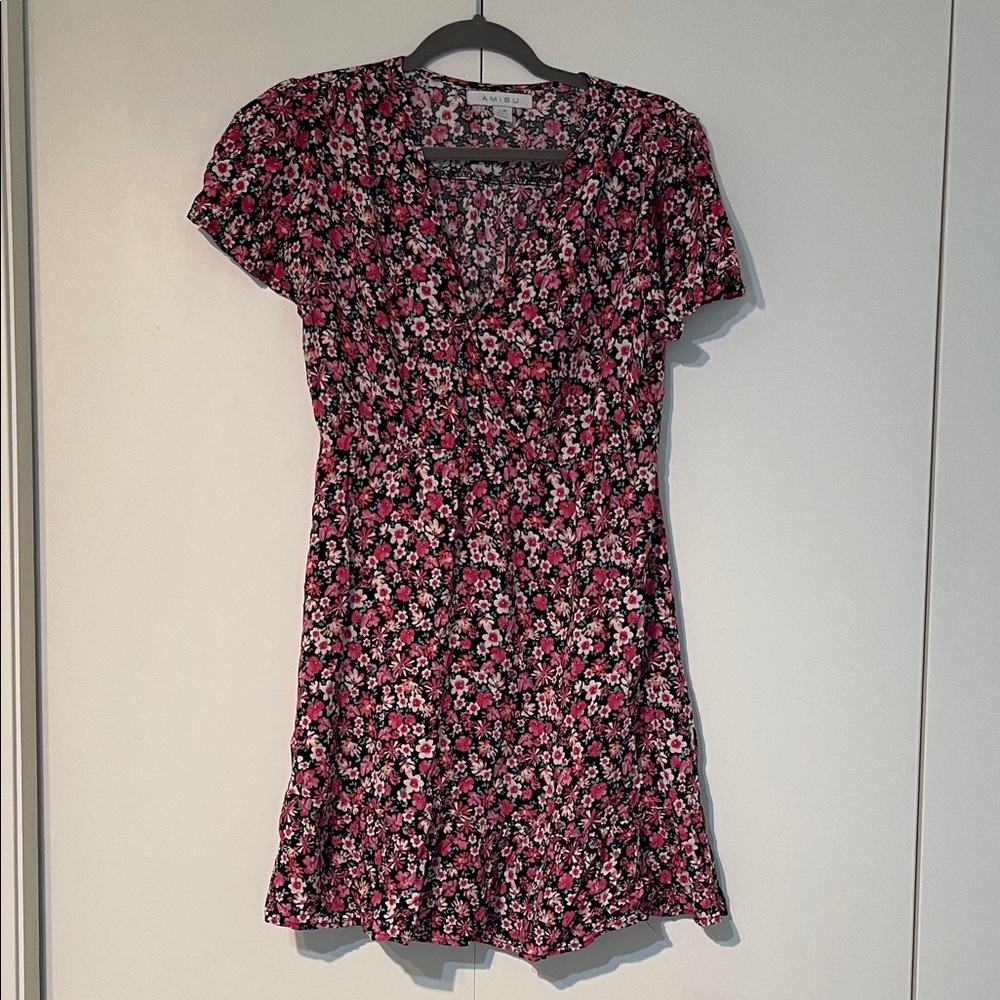 Amisu Floral Midi Dress - Pink and Black